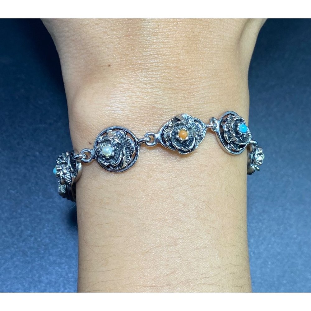 Vintage Goldette Bracelet Designer Signed Simulated Gemstone Silver Tone